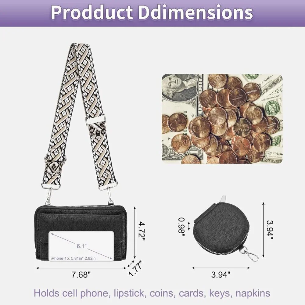 Small Crossbody Purse for Women Soft PU Wallet Phone Bag with Coin Pouch